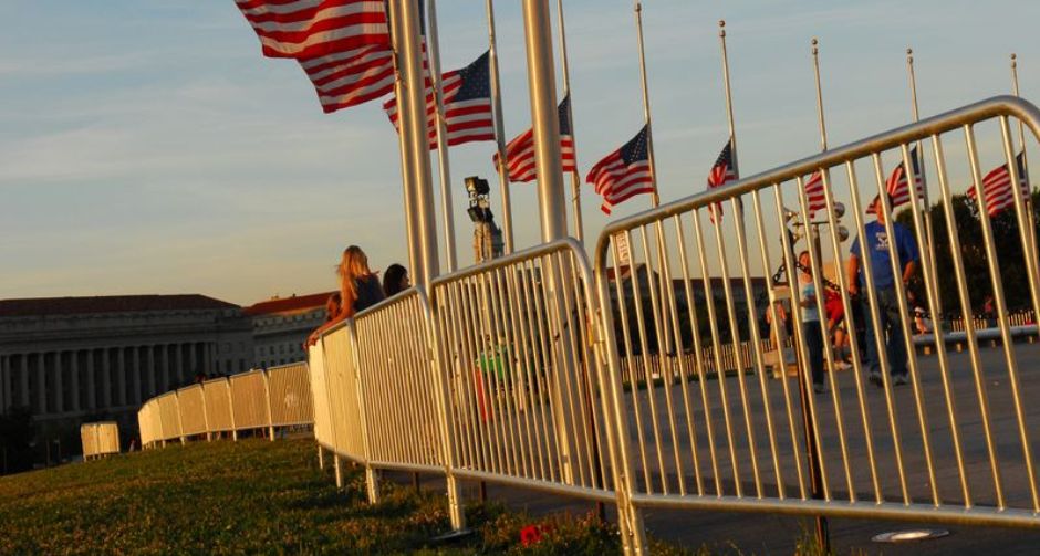 Barricade Fence near the Flags